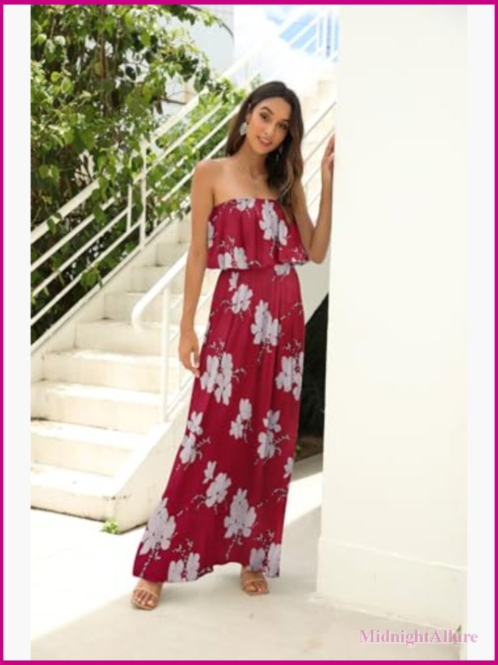 Off The Shoulder Maxi Dress Ruffle Strapless Boho Casual Long Dress - Picture 4 of 7